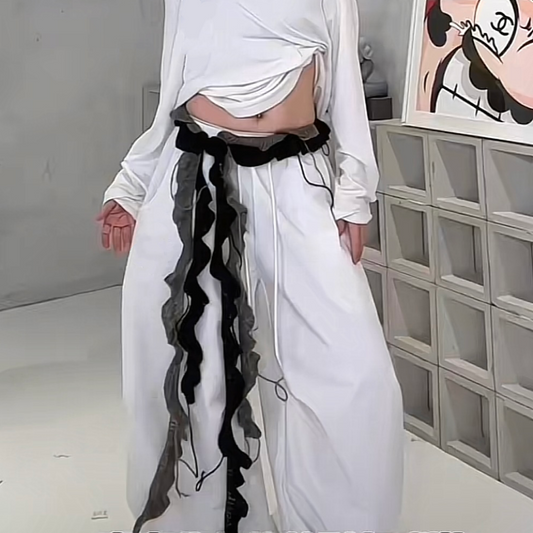 Spiral Knit Waist Belt - Two-Tone Fringe & Ruffle Detail, Versatile Scarf Wrap PL014