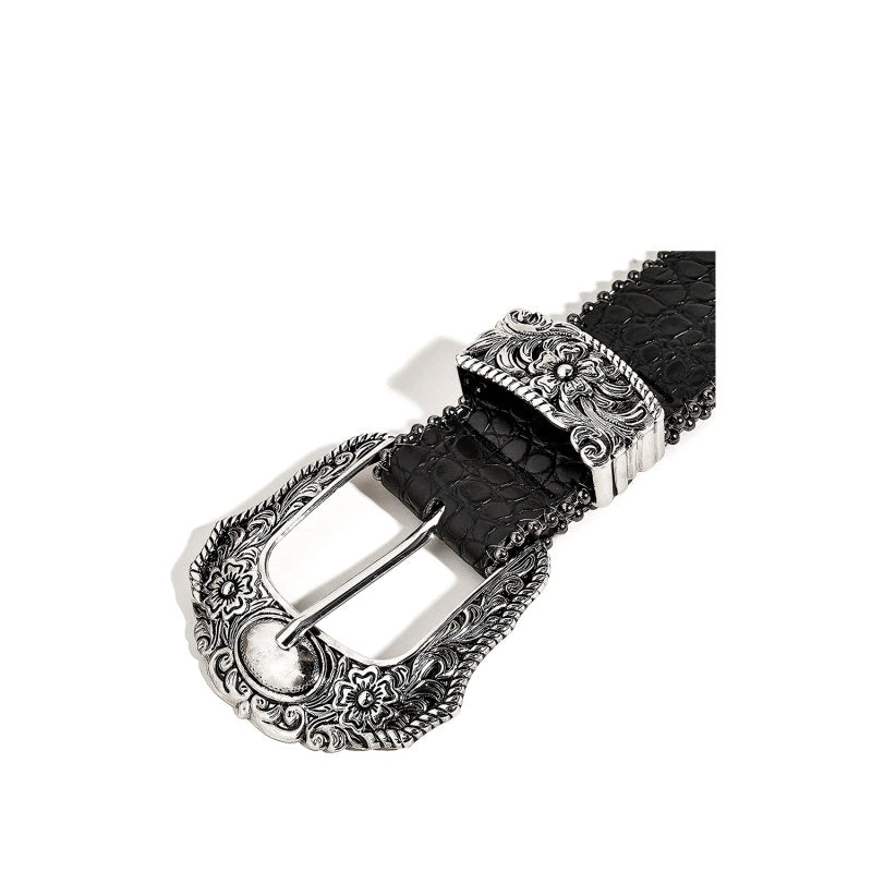 Gevine Original Crocodile Print Black Belt - Unique Retro American Y2K Style Unisex Waist Belt RCYD006