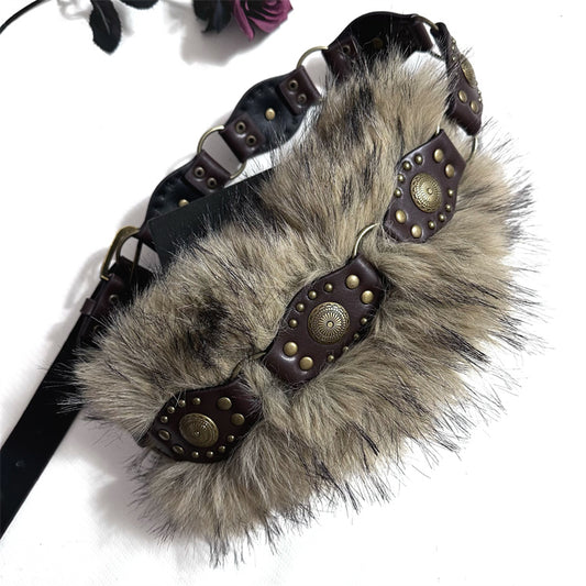 Y2K fur patchwork belt hot girl fur accessories belt YD006