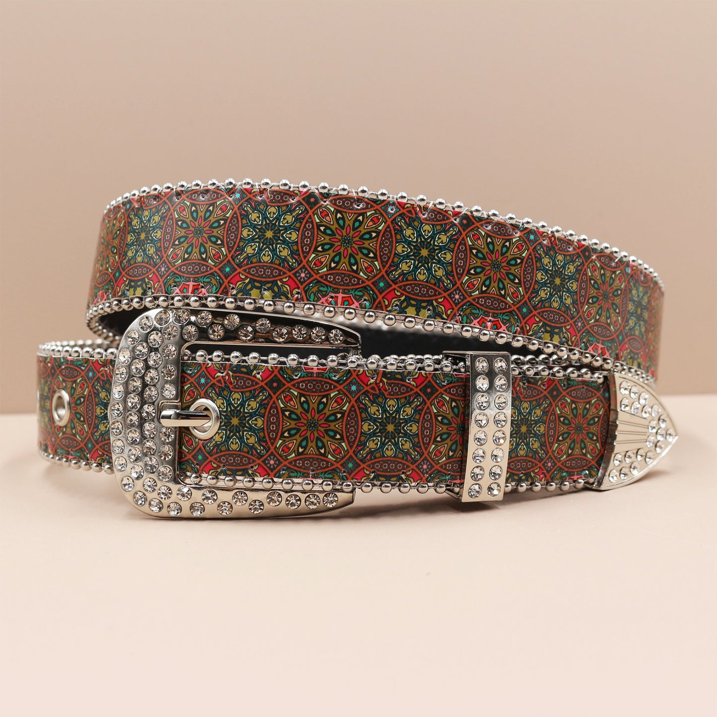 Vintage Print Punk Belt - A Versatile Rhinestone Accessory for Alt-Fashion YD004-1