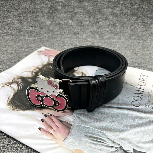 Hello Kitty Bow Buckle Belt - Y2K Aesthetic Cartoon Denim Strap YD011