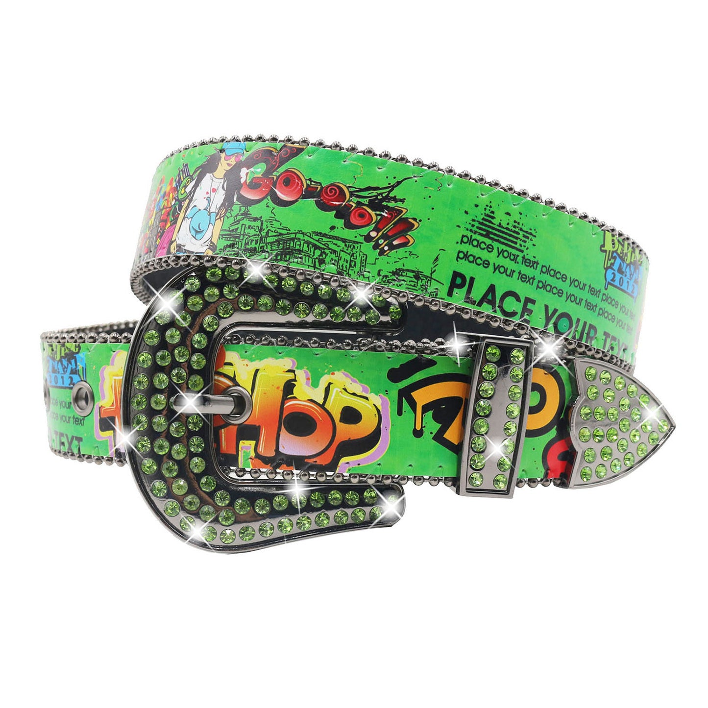 Rhinestone Print Belt - Nightclub & Street Style Rock Hip Hop Punk Chain Belt YD003-2