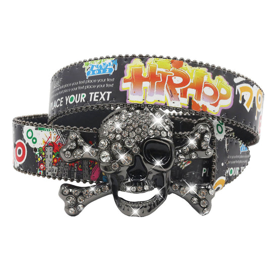 Printed Belt - Rhinestone & Crystal Design for Hip Hop and Punk Aesthetic YD002-5