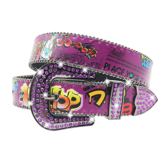 Rhinestone Print Belt - Nightclub & Street Style Rock Hip Hop Punk Chain Belt YD003-2