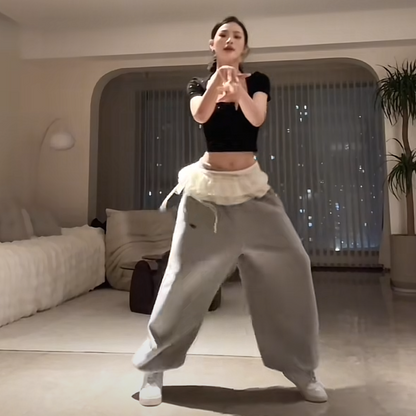 Lace-Trimmed Jazz Dance Waist Skirt - High-End Layering Piece with Detachable Fringe PL020