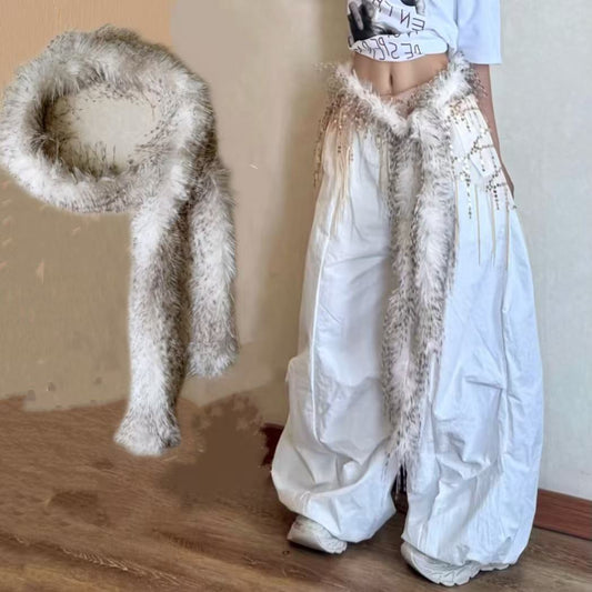 Faux Fur Waist Chain - Long Fluffy Belt for Women Sensual Boho Style-PL008