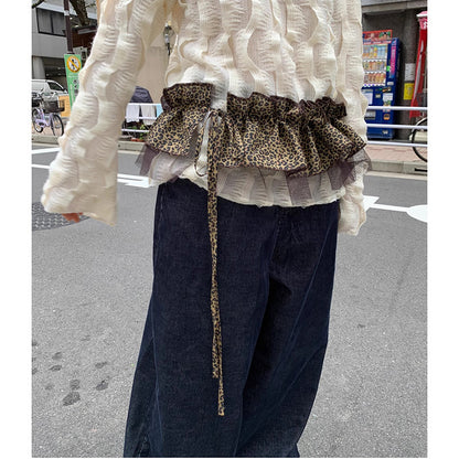 Leopard Mesh Layering Skirt - Double-Layer Drawstring Waist Wrap PL031