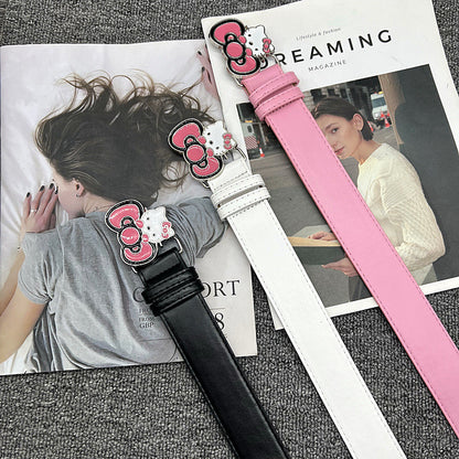 Hello Kitty Bow Buckle Belt - Y2K Aesthetic Cartoon Denim Strap YD011