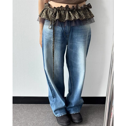 Leopard Mesh Layering Skirt - Double-Layer Drawstring Waist Wrap PL031