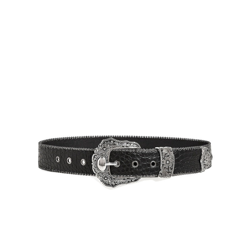 Gevine Original Crocodile Print Black Belt - Unique Retro American Y2K Style Unisex Waist Belt RCYD006