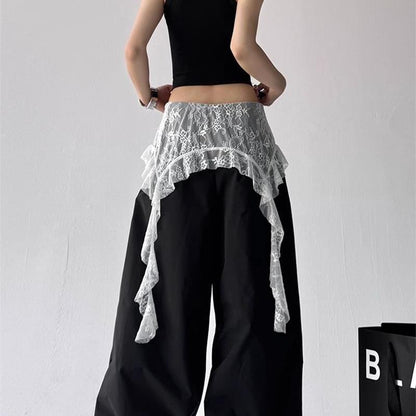 Hiphop street dance skirt curtain layered lace stitching waist scarf-PL024