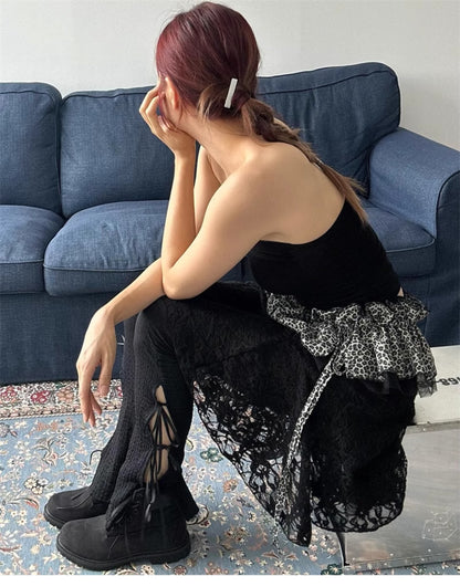 Leopard Mesh Layering Skirt - Double-Layer Drawstring Waist Wrap PL031