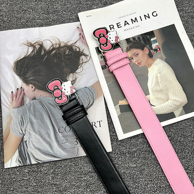 Hello Kitty Bow Buckle Belt - Y2K Aesthetic Cartoon Denim Strap YD011