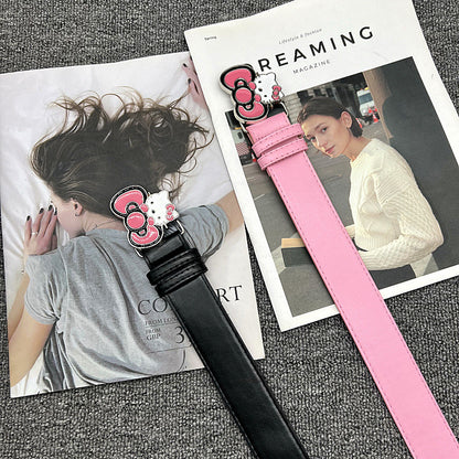 Hello Kitty Bow Buckle Belt - Y2K Aesthetic Cartoon Denim Strap YD011