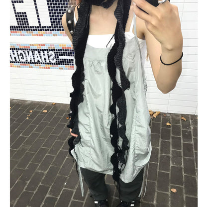 Spiral Knit Waist Belt - Two-Tone Fringe & Ruffle Detail, Versatile Scarf Wrap PL014