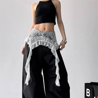 Hiphop street dance skirt curtain layered lace stitching waist scarf-PL024