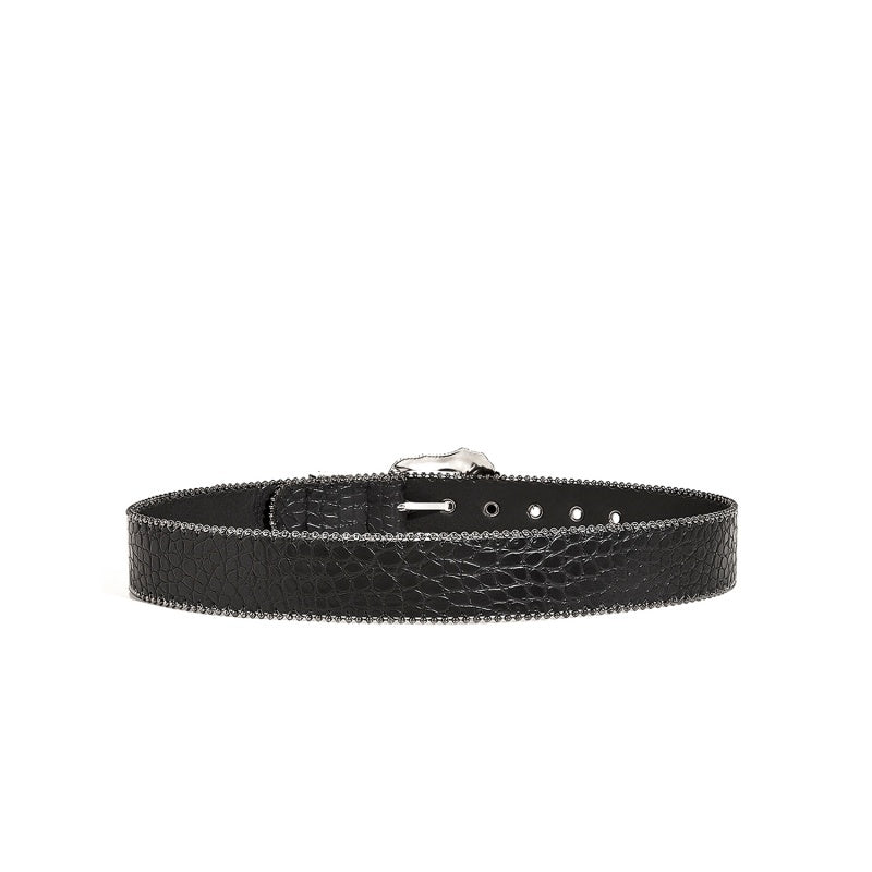 Gevine Original Crocodile Print Black Belt - Unique Retro American Y2K Style Unisex Waist Belt RCYD006