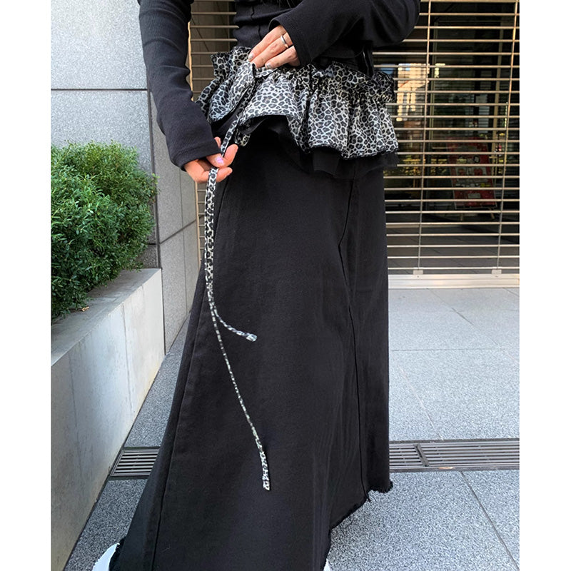 Leopard Mesh Layering Skirt - Double-Layer Drawstring Waist Wrap PL031