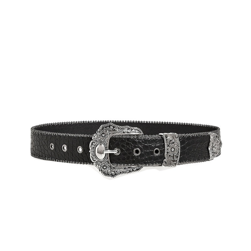 Gevine Original Crocodile Print Black Belt - Unique Retro American Y2K Style Unisex Waist Belt RCYD006