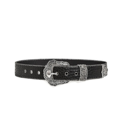 Gevine Original Crocodile Print Black Belt - Unique Retro American Y2K Style Unisex Waist Belt RCYD006