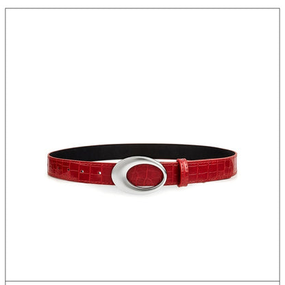 Gevine Original Crocodile Print Design Fashion Belt - Hot Girl Style Advanced Red Waist Belt RCYD001