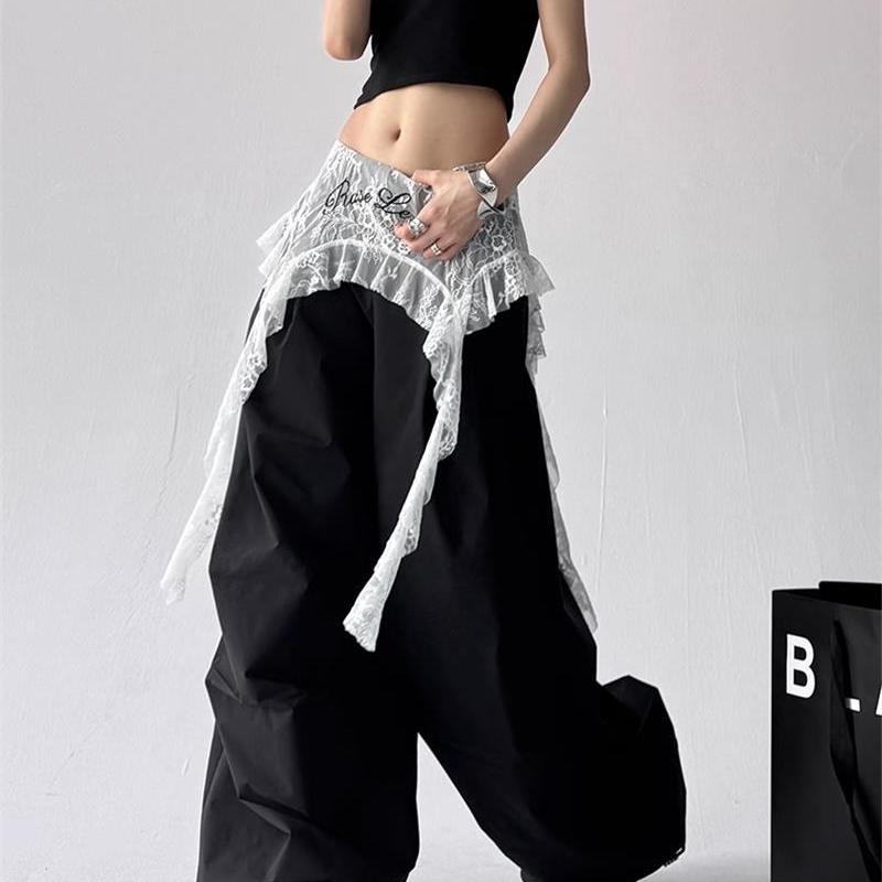 Hiphop street dance skirt curtain layered lace stitching waist scarf-PL024