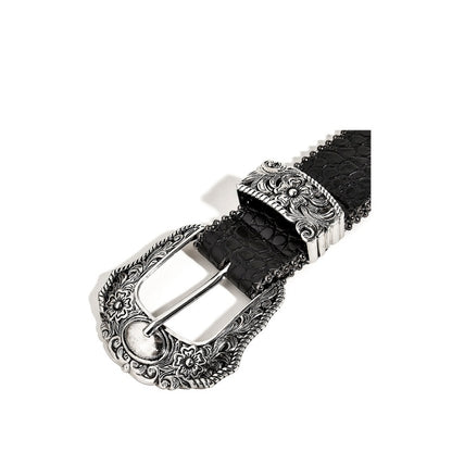 Gevine Original Crocodile Print Black Belt - Unique Retro American Y2K Style Unisex Waist Belt RCYD006