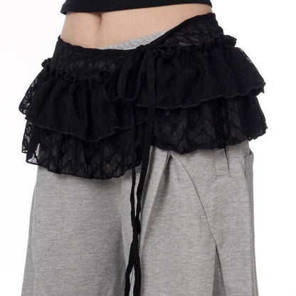 Lace-Trimmed Jazz Dance Waist Skirt - High-End Layering Piece with Detachable Fringe PL020