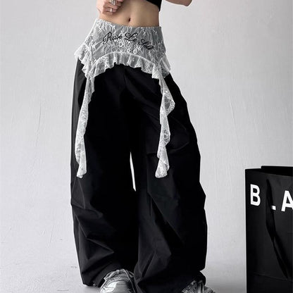 Hiphop street dance skirt curtain layered lace stitching waist scarf-PL024