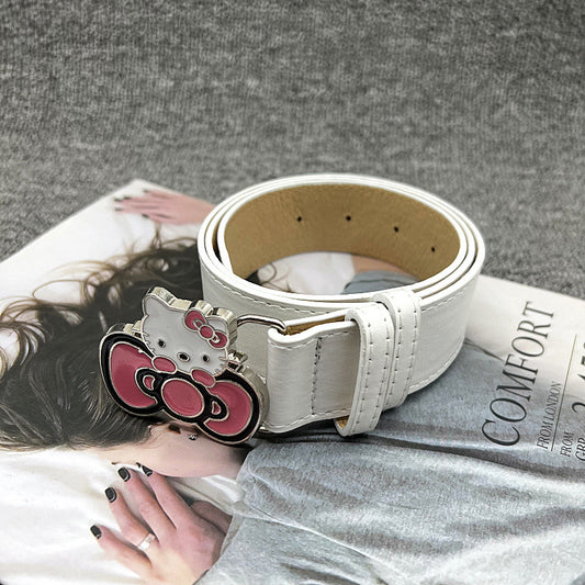 Hello Kitty Bow Buckle Belt - Y2K Aesthetic Cartoon Denim Strap YD011