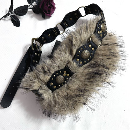 Y2K fur patchwork belt hot girl fur accessories belt YD006