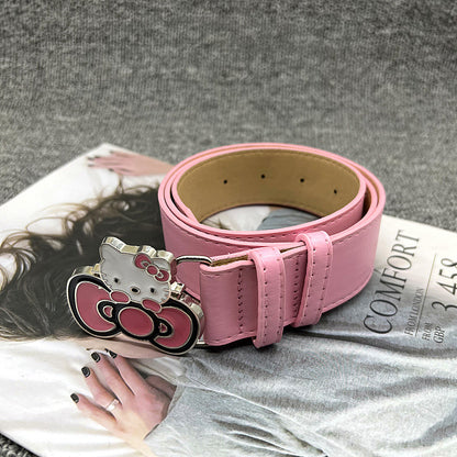 Hello Kitty Bow Buckle Belt - Y2K Aesthetic Cartoon Denim Strap YD011