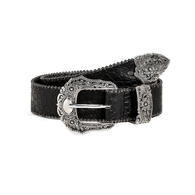 Gevine Original Crocodile Print Black Belt - Unique Retro American Y2K Style Unisex Waist Belt RCYD006