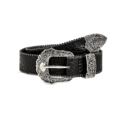 Gevine Original Crocodile Print Black Belt - Unique Retro American Y2K Style Unisex Waist Belt RCYD006