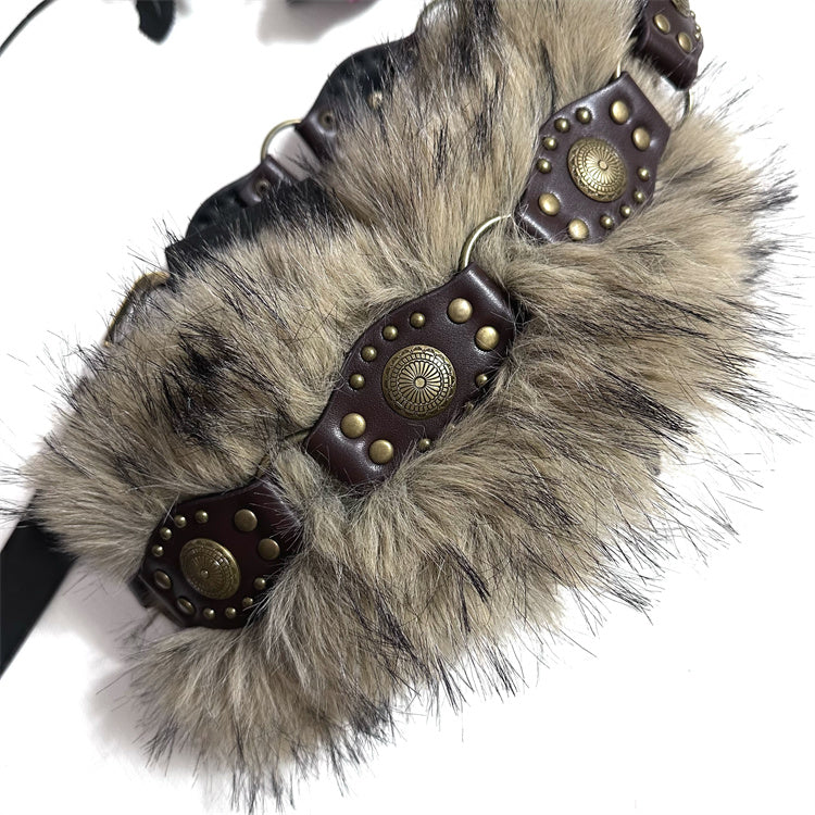 Y2K fur patchwork belt hot girl fur accessories belt YD006