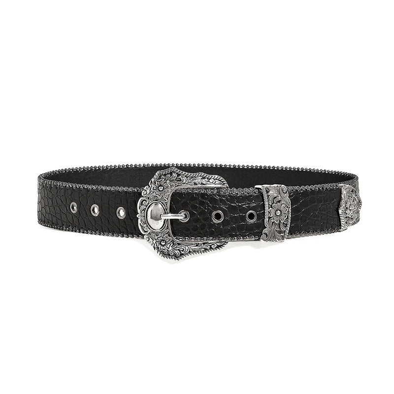Gevine Original Crocodile Print Black Belt - Unique Retro American Y2K Style Unisex Waist Belt RCYD006