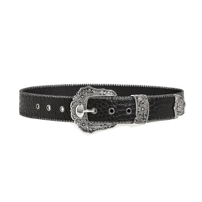 Gevine Original Crocodile Print Black Belt - Unique Retro American Y2K Style Unisex Waist Belt RCYD006