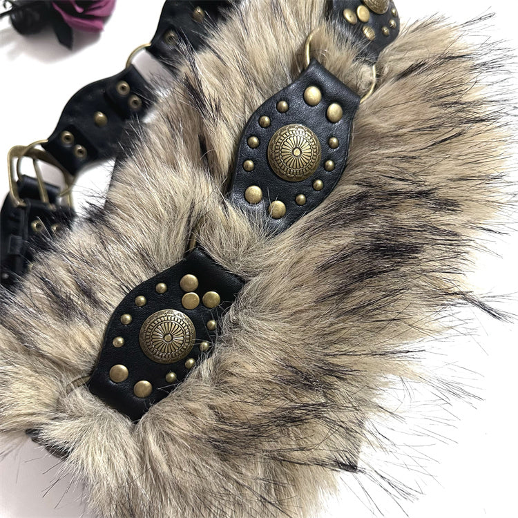 Y2K fur patchwork belt hot girl fur accessories belt YD006