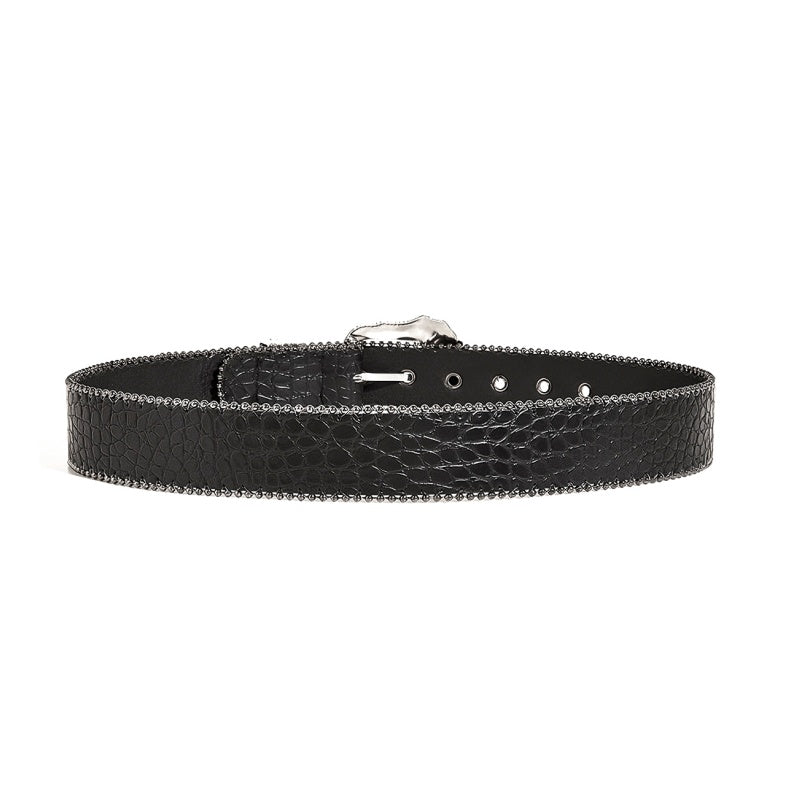 Gevine Original Crocodile Print Black Belt - Unique Retro American Y2K Style Unisex Waist Belt RCYD006