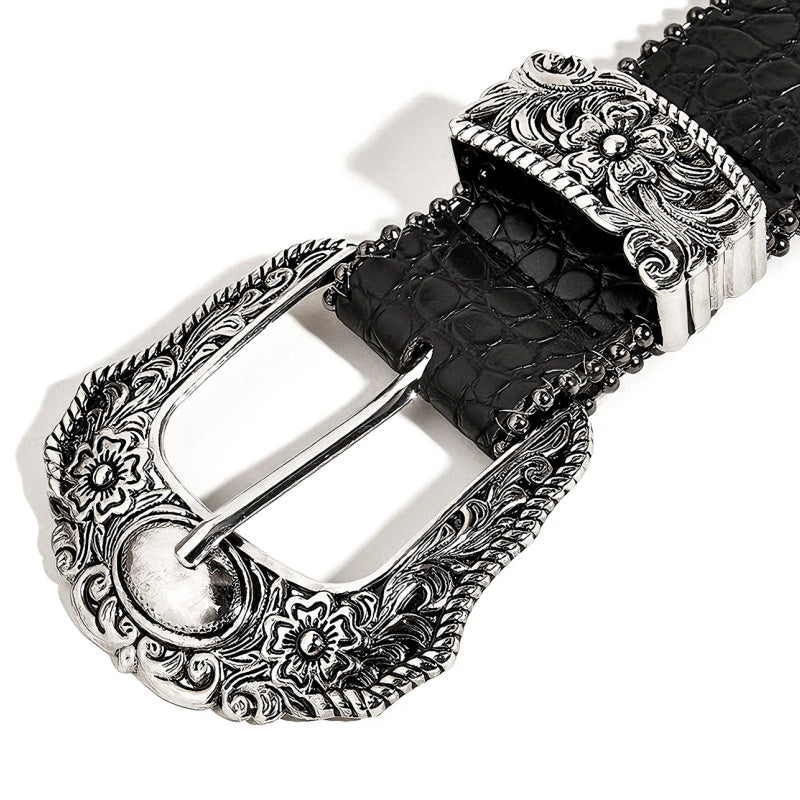 Gevine Original Crocodile Print Black Belt - Unique Retro American Y2K Style Unisex Waist Belt RCYD006