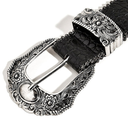 Gevine Original Crocodile Print Black Belt - Unique Retro American Y2K Style Unisex Waist Belt RCYD006