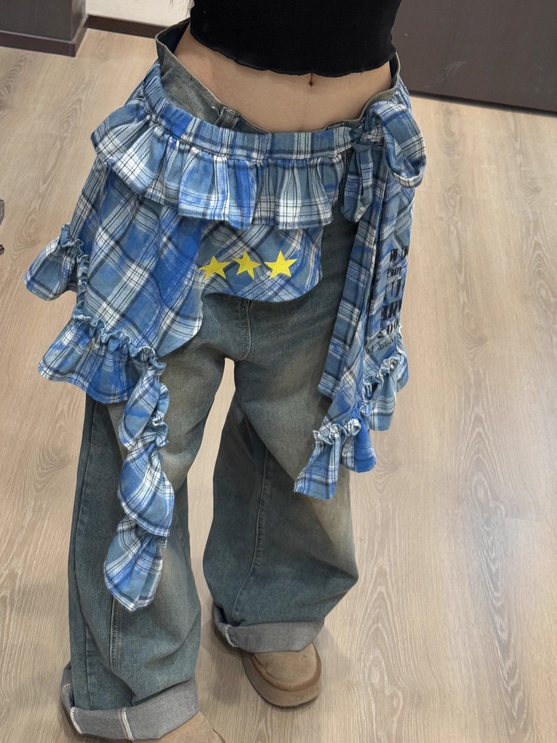 Tartan Wrap Skirt with Asymmetrical Hem & Detachable Sash - Versatile Layering Piece PL028