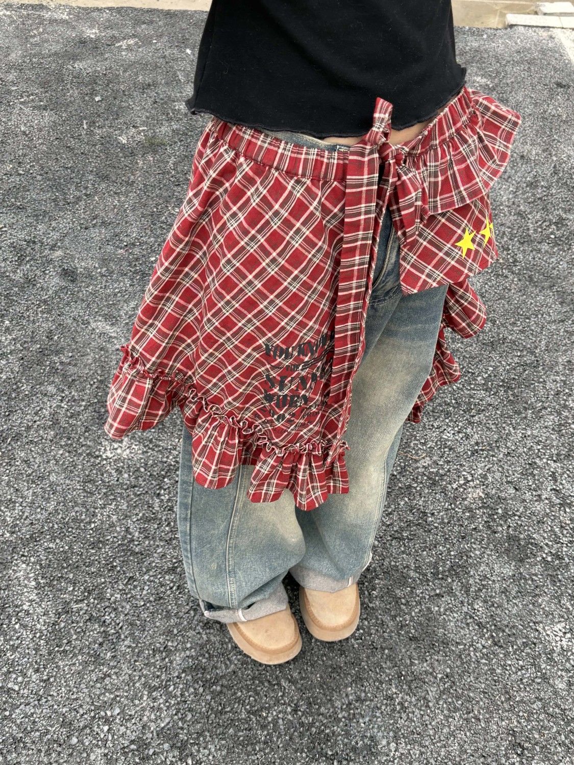 Tartan Wrap Skirt with Asymmetrical Hem & Detachable Sash - Versatile Layering Piece PL028