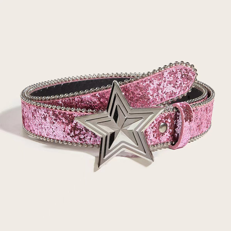Star-Studded Y2K Belt | Chunky Metal Star Buckle for Denim, Edgy Cartoon Punk Accessory YD012-2