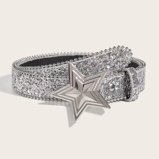 Star-Studded Y2K Belt | Chunky Metal Star Buckle for Denim, Edgy Cartoon Punk Accessory YD012-2