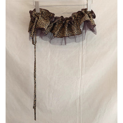 Leopard Mesh Layering Skirt - Double-Layer Drawstring Waist Wrap PL031