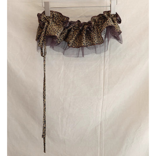 Leopard Mesh Layering Skirt - Double-Layer Drawstring Waist Wrap PL031