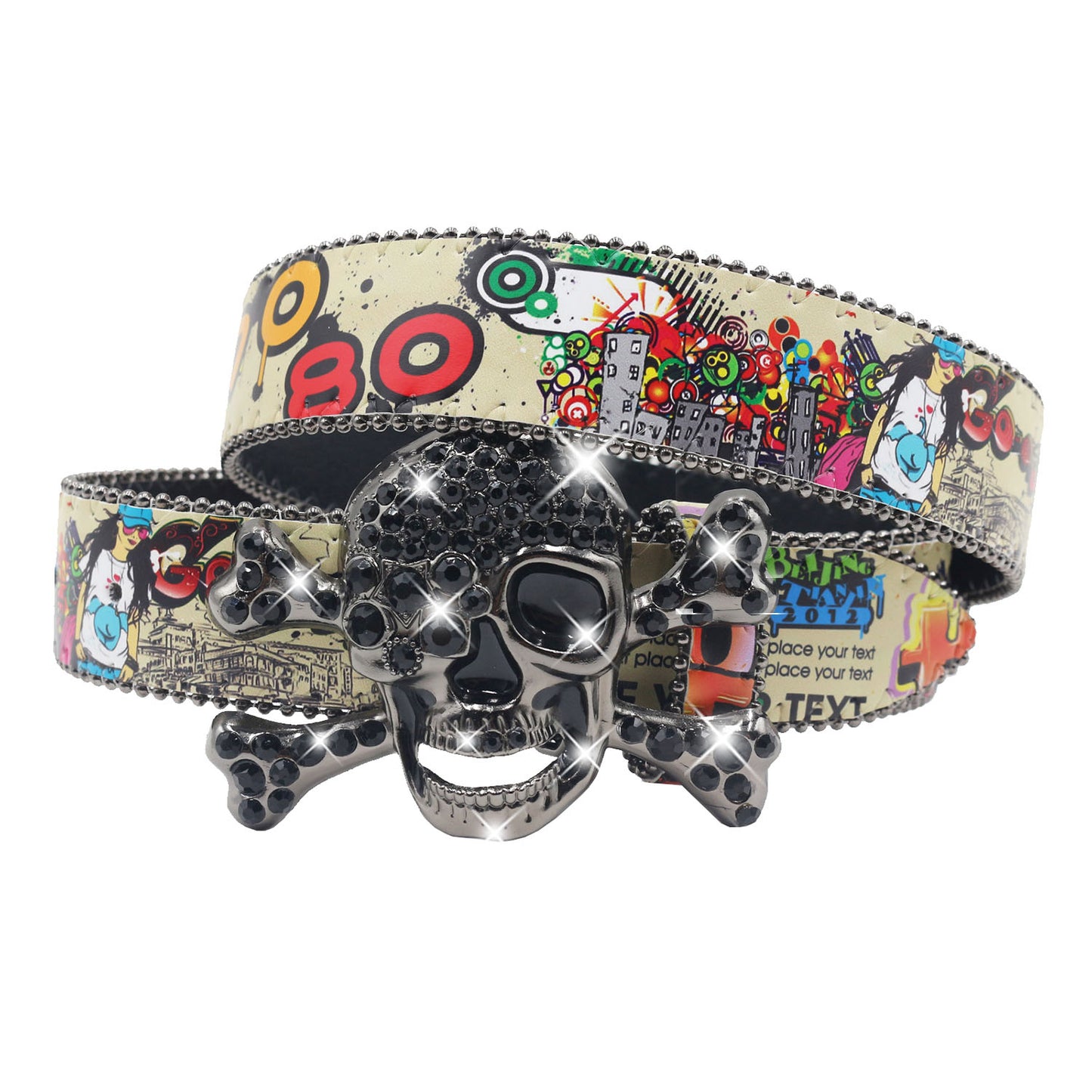 Printed Belt - Rhinestone & Crystal Design for Hip Hop and Punk Aesthetic YD002-5