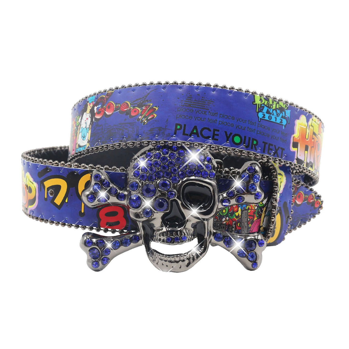 Printed Belt - Rhinestone & Crystal Design for Hip Hop and Punk Aesthetic YD002-5