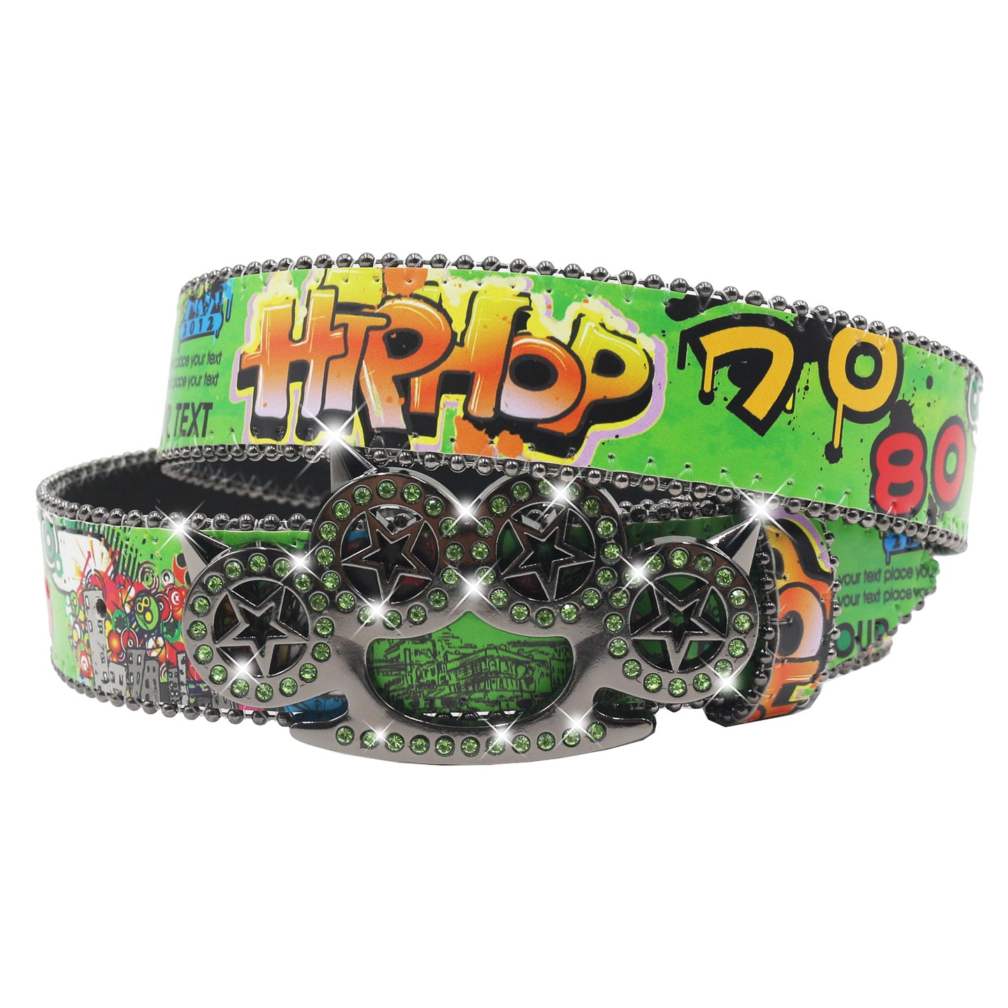 Rhinestone Print Chain Belt - An Edgy Glam Accessory for Night Out & Streetwear YD003-4